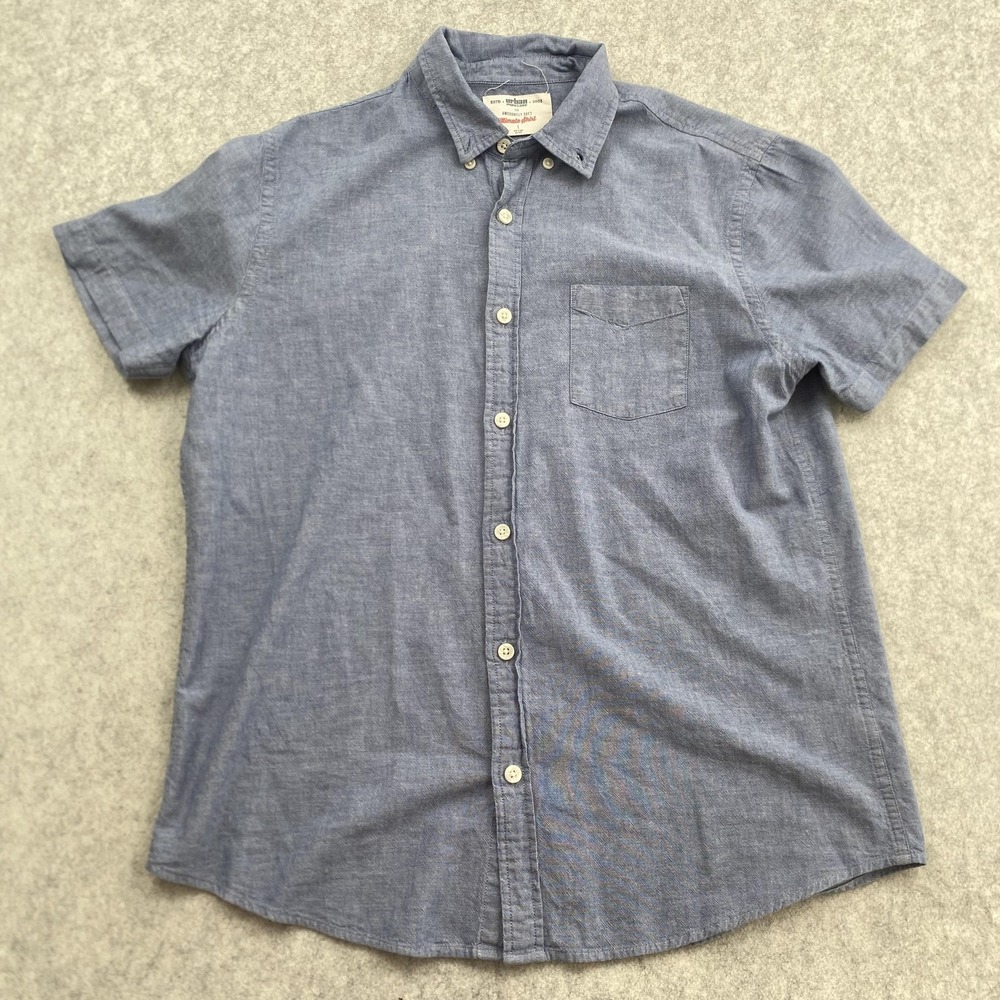 Urban Pipeline Shirt Mens Large Blue Chambray Short Sleeve Button Up Casual